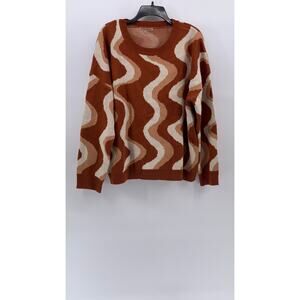 BAILEY ROSE Women's Brown Swirl Print Knit Crewneck Long Sleeve Sweater SZ M
